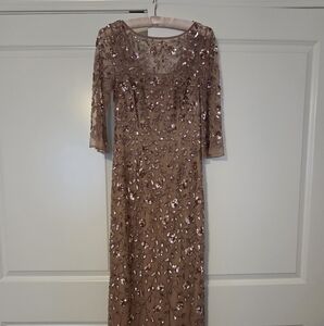 Adrianna Papell Long Sleeve Sequin Dress in Tan